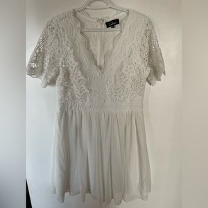 Lulus Angel in Disguise White Lace Skater Dress - Size L